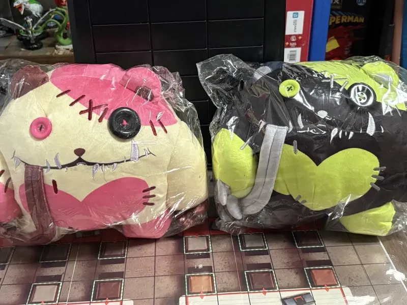 Bear-ly Together plushies: Cotton Carnage and Wicked Whimsey, donated by Wyrd Games